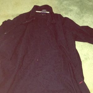 Navy blue flower embroidered collared shirt